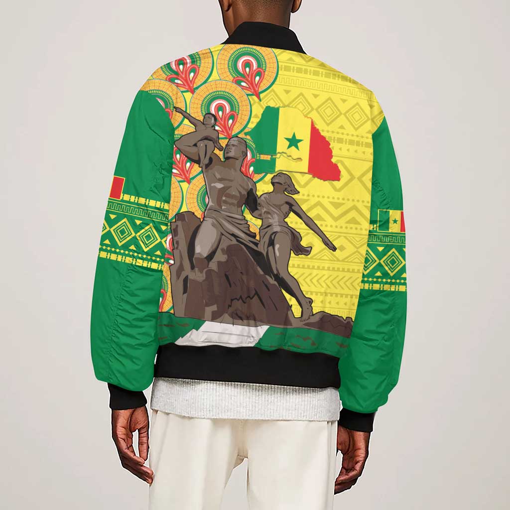 Senegal Monument de la Renaissance Sleeve Zip Bomber Jacket Africaine Ankara Pattern