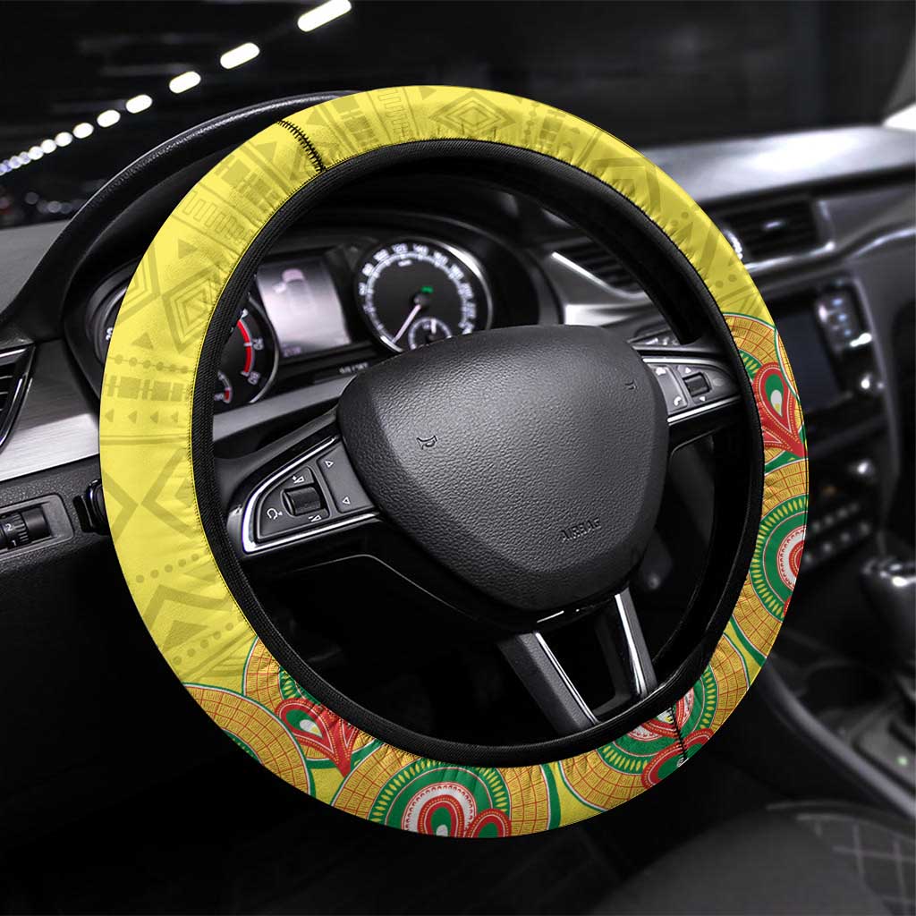 Senegal Monument de la Renaissance Steering Wheel Cover Africaine Ankara Pattern