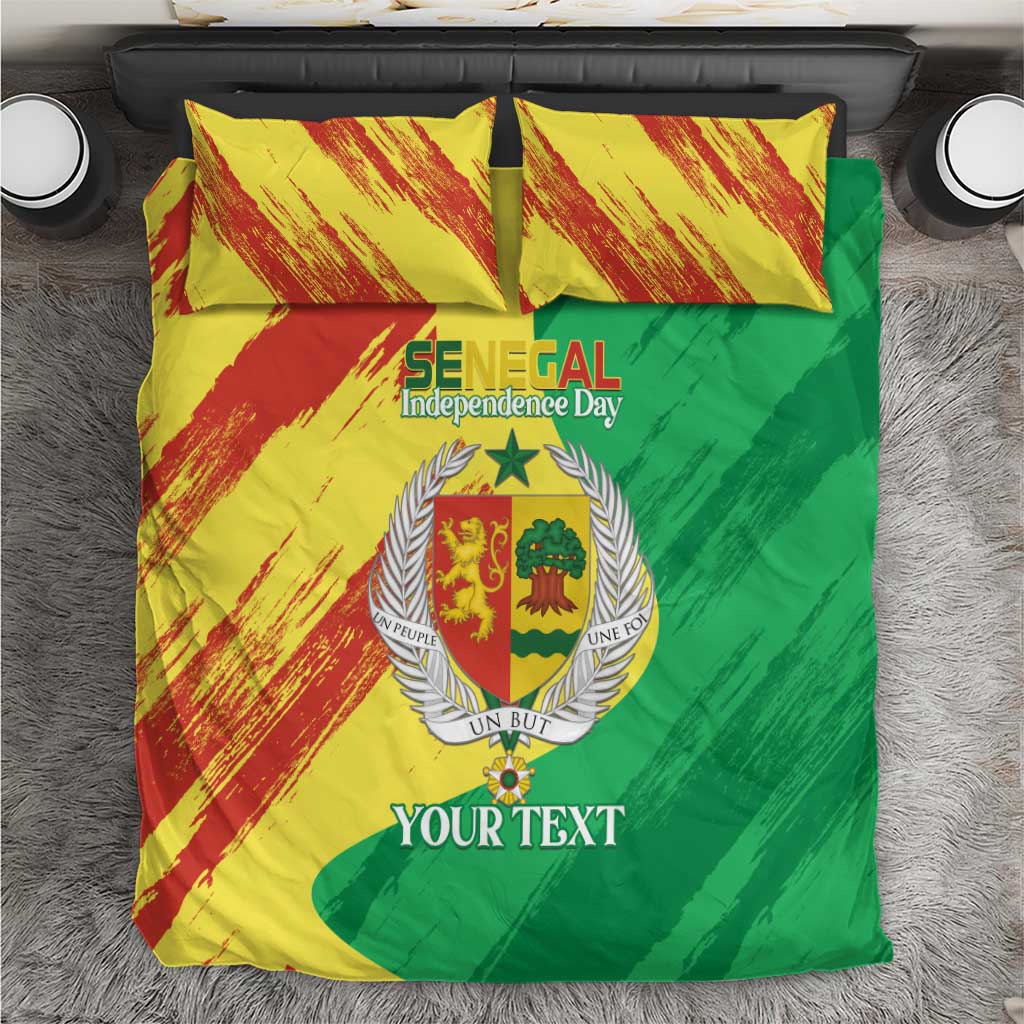 Afro Senegal Independence Day Bedding Set Coat Of Arms Grunge Style