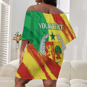 Afro Senegal Independence Day Off Shoulder Short Dress Coat Of Arms Grunge Style