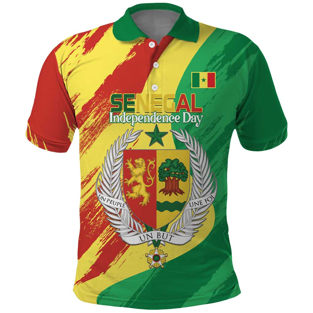 Afro Senegal Independence Day Polo Shirt Coat Of Arms Grunge Style