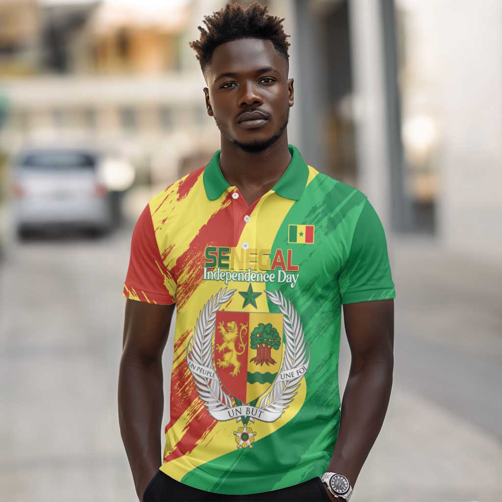 Afro Senegal Independence Day Polo Shirt Coat Of Arms Grunge Style