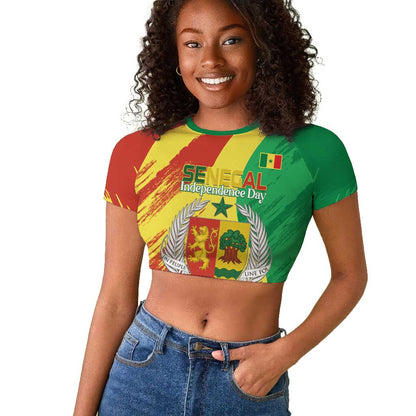 Afro Senegal Independence Day Raglan Cropped T shirt Coat Of Arms Grunge Style