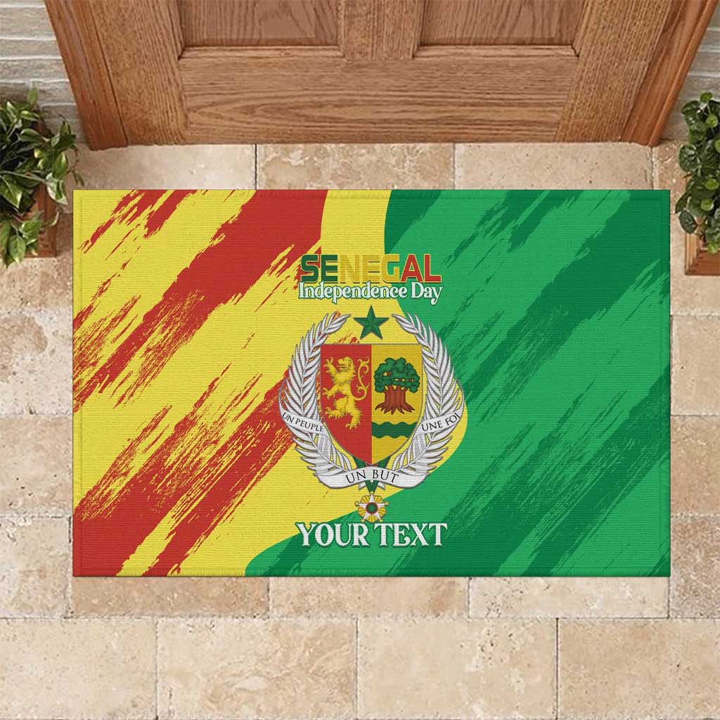 Afro Senegal Independence Day Rubber Doormat Coat Of Arms Grunge Style