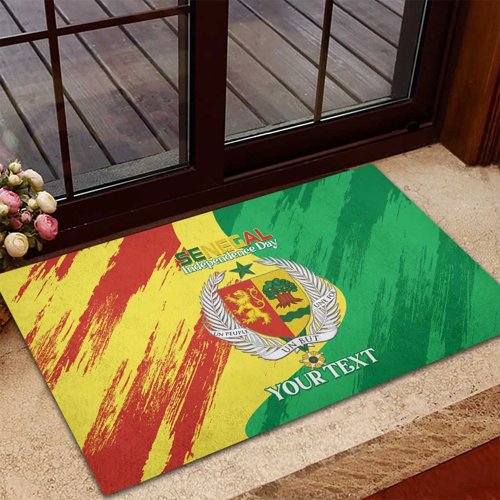Afro Senegal Independence Day Rubber Doormat Coat Of Arms Grunge Style