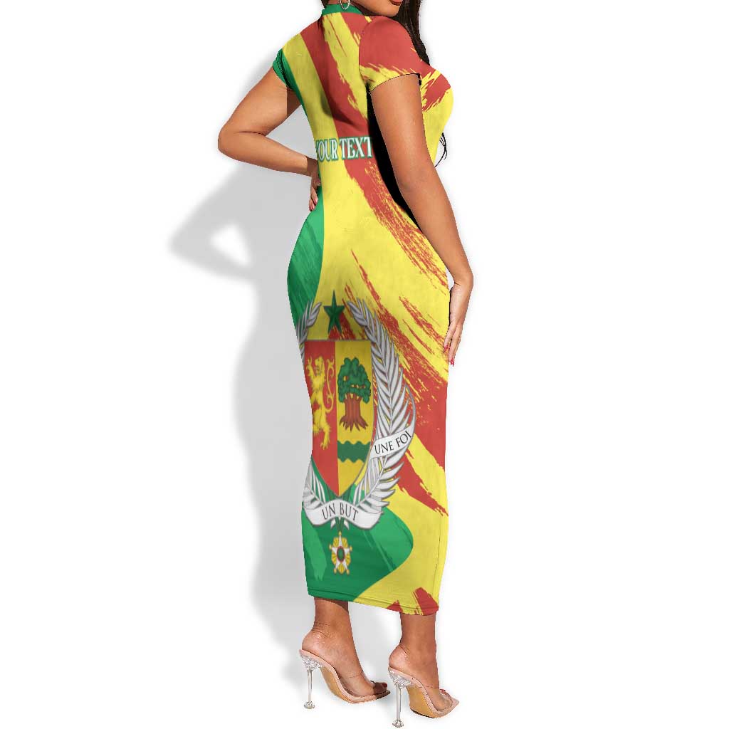 Afro Senegal Independence Day Short Sleeve Bodycon Dress Coat Of Arms Grunge Style LT14