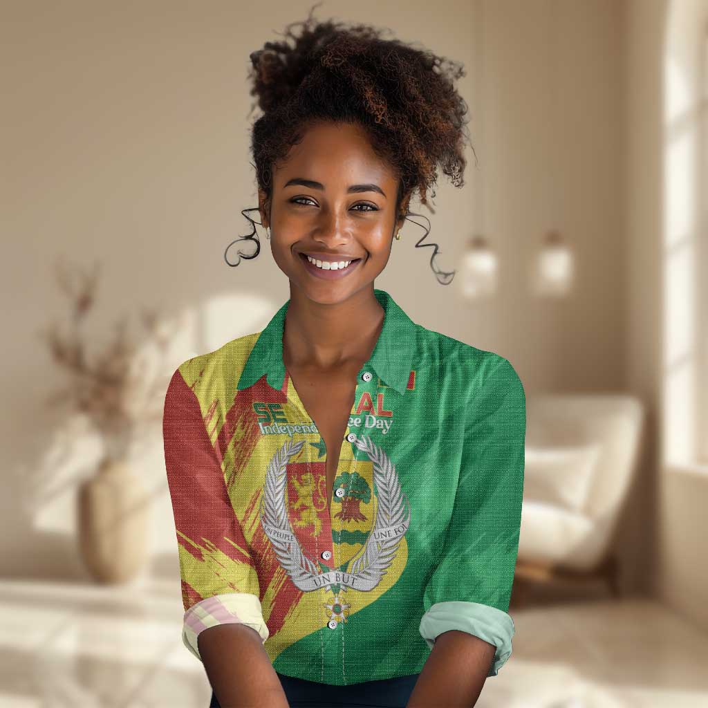 Afro Senegal Independence Day Women Casual Shirt Coat Of Arms Grunge Style