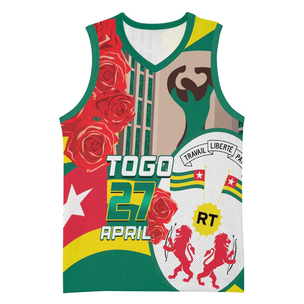 Republique Togolaise Monument de l'Independance Basketball Jersey African Pinkish Rose Coat Of Arms LT14