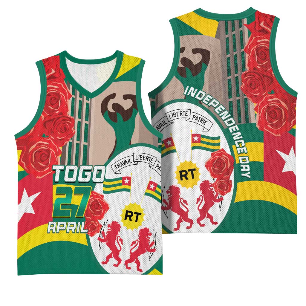 Republique Togolaise Monument de l'Independance Basketball Jersey African Pinkish Rose Coat Of Arms LT14