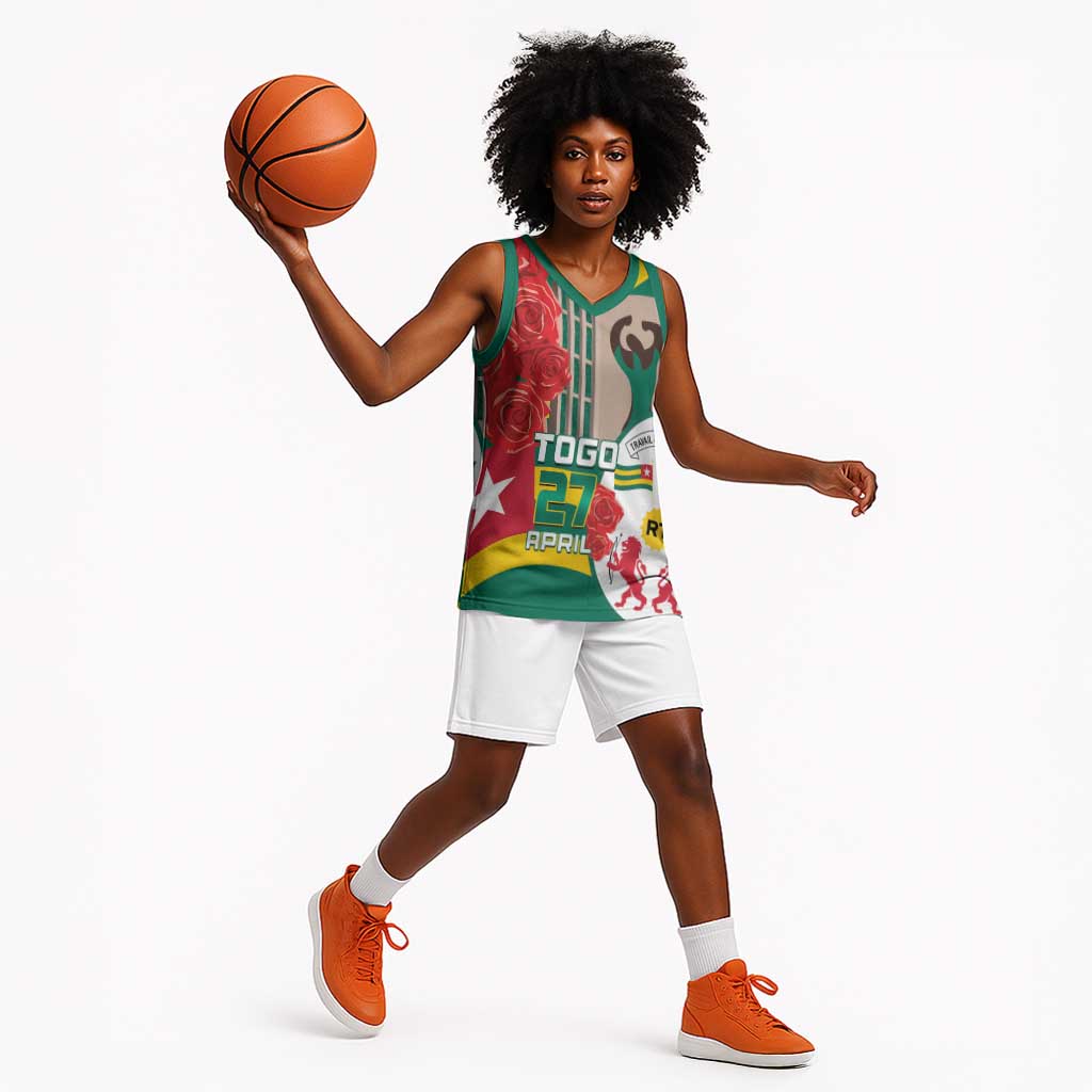 Republique Togolaise Monument de l'Independance Basketball Jersey African Pinkish Rose Coat Of Arms LT14