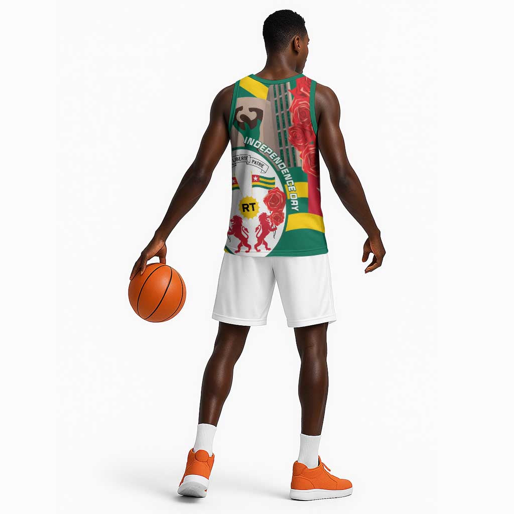 Republique Togolaise Monument de l'Independance Basketball Jersey African Pinkish Rose Coat Of Arms LT14