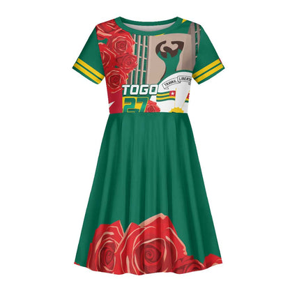 Republique Togolaise Monument de l'Independance Kid Short Sleeve Dress African Pinkish Rose Coat Of Arms