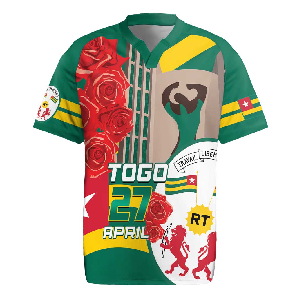 Republique Togolaise Monument de l'Independance Rugby Jersey African Pinkish Rose Coat Of Arms