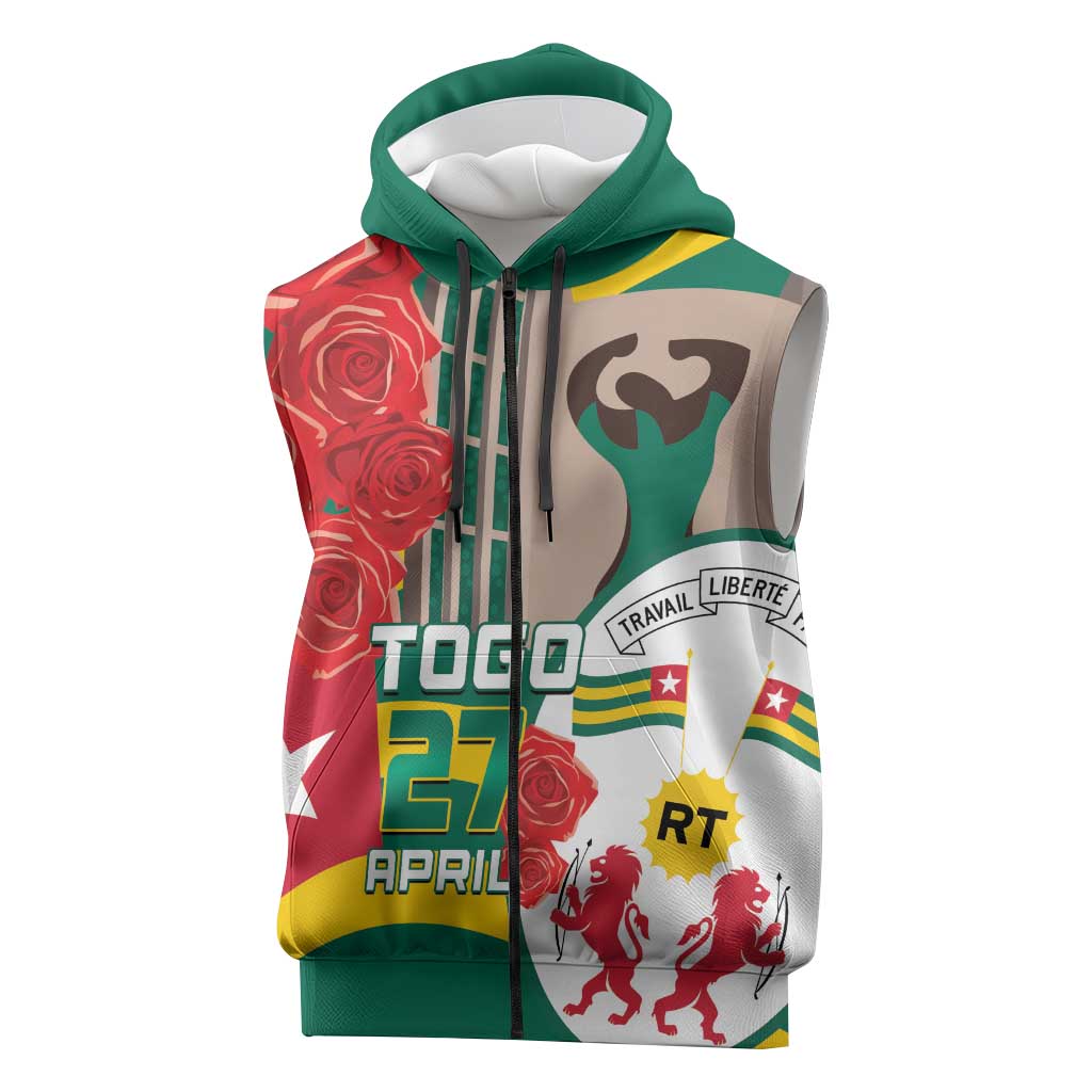Republique Togolaise Monument de l'Independance Sleeveless Zip Hoodie African Pinkish Rose Coat Of Arms - African Pride