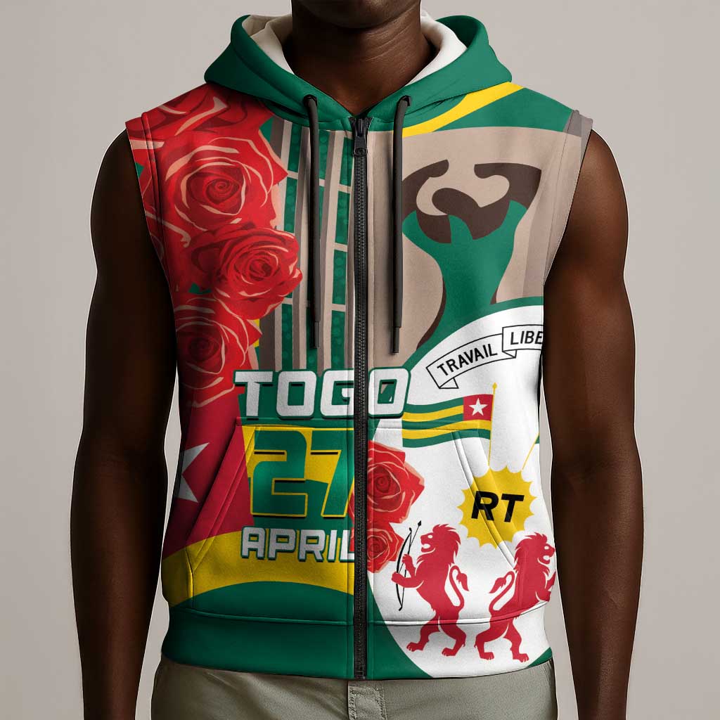 Republique Togolaise Monument de l'Independance Sleeveless Zip Hoodie African Pinkish Rose Coat Of Arms - African Pride
