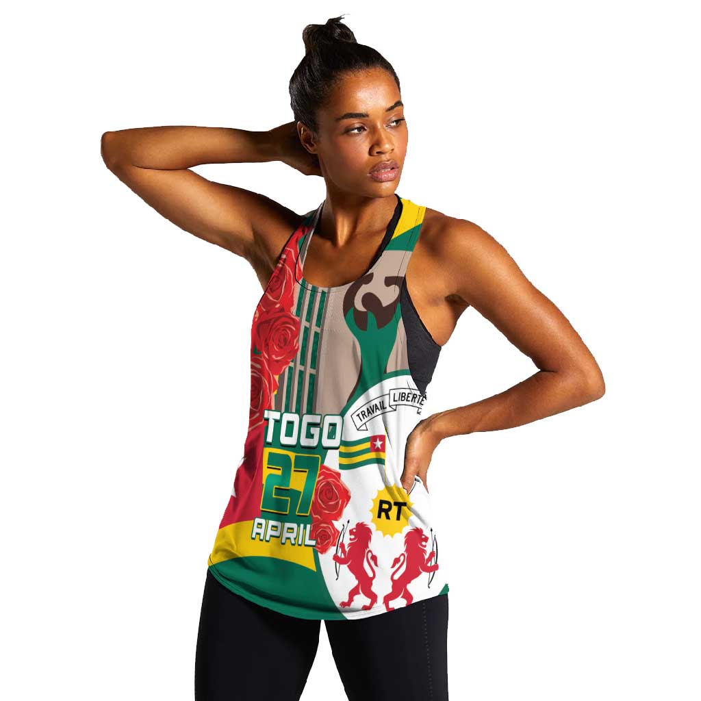 Republique Togolaise Monument de l'Independance Women Racerback Tank African Pinkish Rose Coat Of Arms