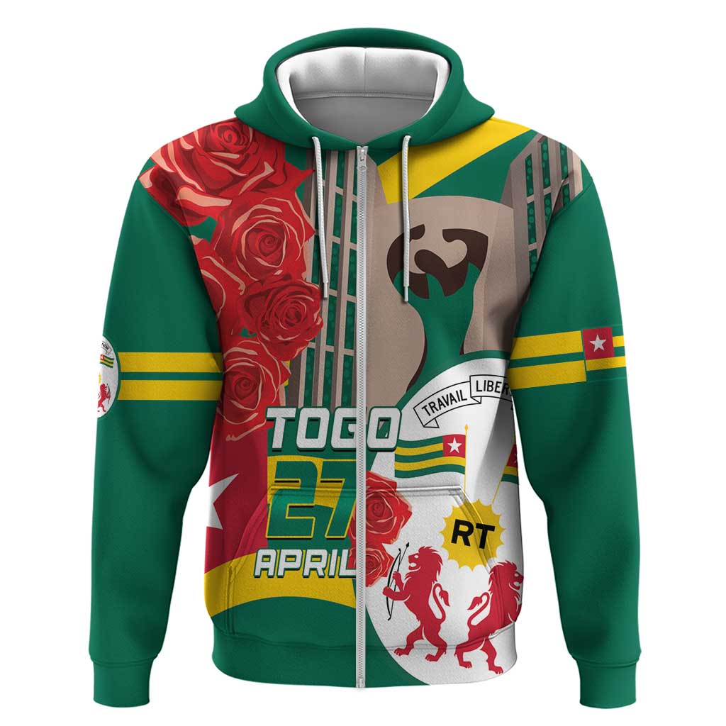 Republique Togolaise Monument de l'Independance Zip Hoodie African Pinkish Rose Coat Of Arms