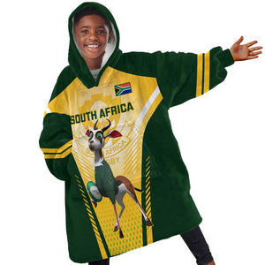 South Africa Rugby KId Wearable Blanket Hoodie Cute Springboks Mascot