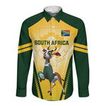 South Africa Rugby Long Sleeve Button Shirt Cute Springboks Mascot