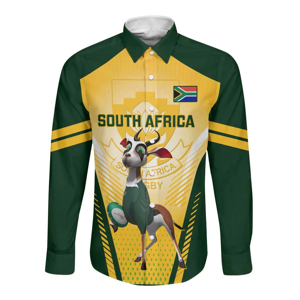 South Africa Rugby Long Sleeve Button Shirt Cute Springboks Mascot