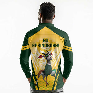 South Africa Rugby Long Sleeve Polo Shirt Cute Springboks Mascot