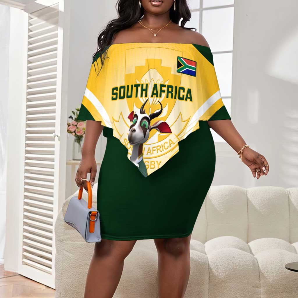 South Africa Rugby Off Shoulder Short Dress Cute Springboks Mascot LT14