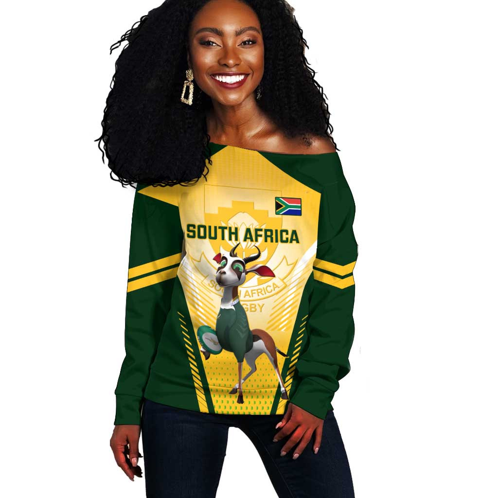 South Africa Rugby Off Shoulder Sweater Cute Springboks Mascot