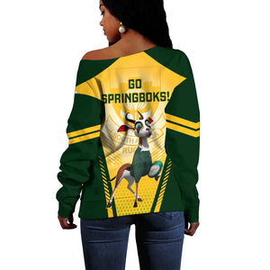 South Africa Rugby Off Shoulder Sweater Cute Springboks Mascot