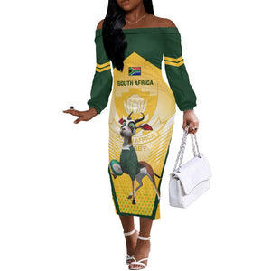 South Africa Rugby Off The Shoulder Long Sleeve Dress Cute Springboks Mascot