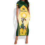 South Africa Rugby Short Sleeve Bodycon Dress Cute Springboks Mascot LT14