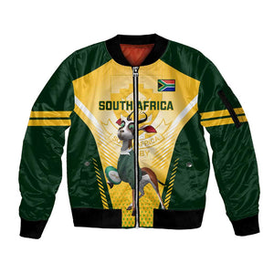 South Africa Rugby Sleeve Zip Bomber Jacket Cute Springboks Mascot