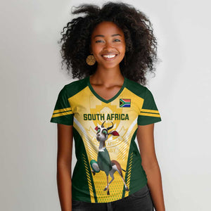 South Africa Rugby Women V-Neck T-Shirt Cute Springboks Mascot