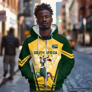 South Africa Rugby Zip Hoodie Cute Springboks Mascot