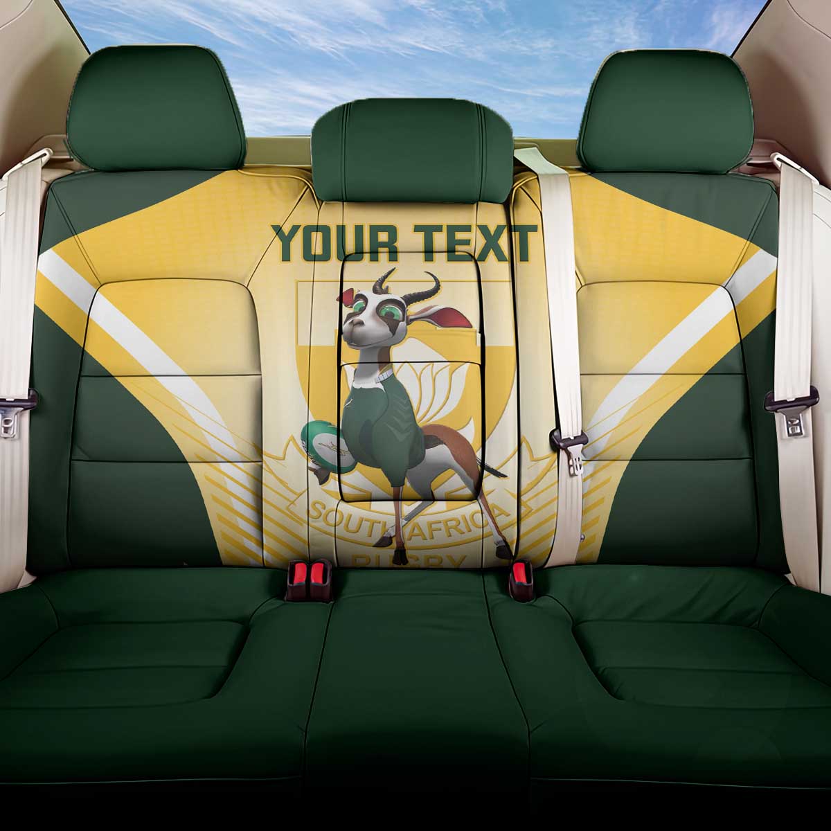 Custom South Africa Rugby Back Car Seat Cover Cute Springboks Mascot