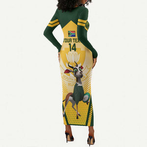 Custom South Africa Rugby Long Sleeve Bodycon Dress Cute Springboks Mascot