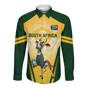 Custom South Africa Rugby Long Sleeve Button Shirt Cute Springboks Mascot