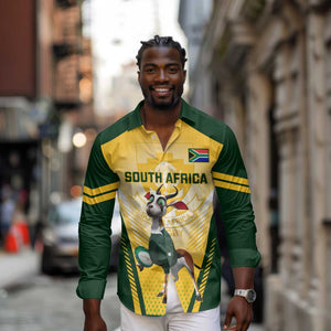 Custom South Africa Rugby Long Sleeve Button Shirt Cute Springboks Mascot