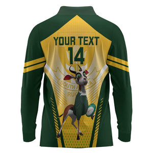 Custom South Africa Rugby Long Sleeve Polo Shirt Cute Springboks Mascot