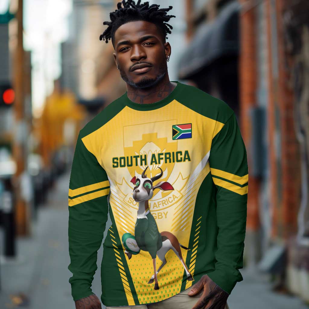 Custom South Africa Rugby Long Sleeve Shirt Cute Springboks Mascot LT14