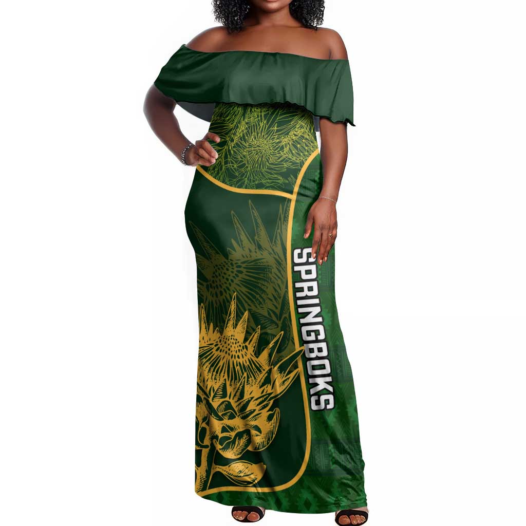 Custom South Africa Rugby Off Shoulder Maxi Dress Cute Springboks Mascot