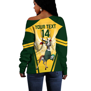 Custom South Africa Rugby Off Shoulder Sweater Cute Springboks Mascot