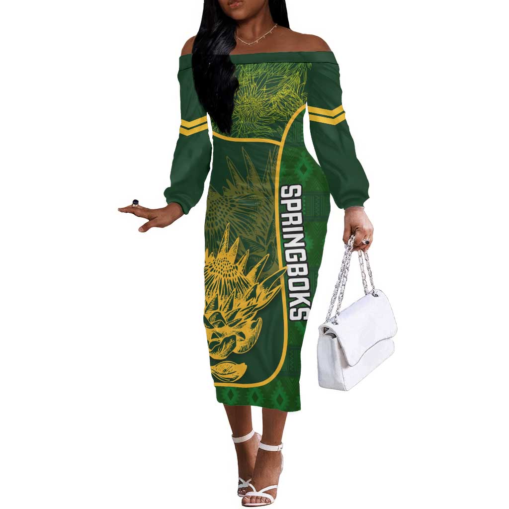 Custom South Africa Rugby Off The Shoulder Long Sleeve Dress Cute Springboks Mascot