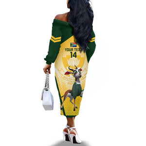 Custom South Africa Rugby Off The Shoulder Long Sleeve Dress Cute Springboks Mascot