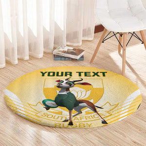 Custom South Africa Rugby Round Carpet Cute Springboks Mascot