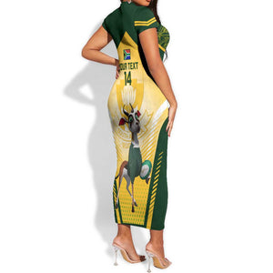 Custom South Africa Rugby Short Sleeve Bodycon Dress Cute Springboks Mascot