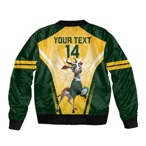 Custom South Africa Rugby Sleeve Zip Bomber Jacket Cute Springboks Mascot