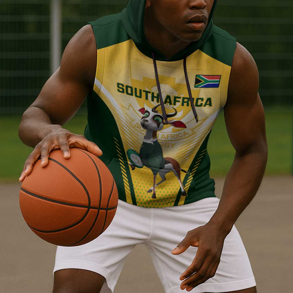 Custom South Africa Rugby Sleeveless Hoodie Cute Springboks Mascot - African Pride