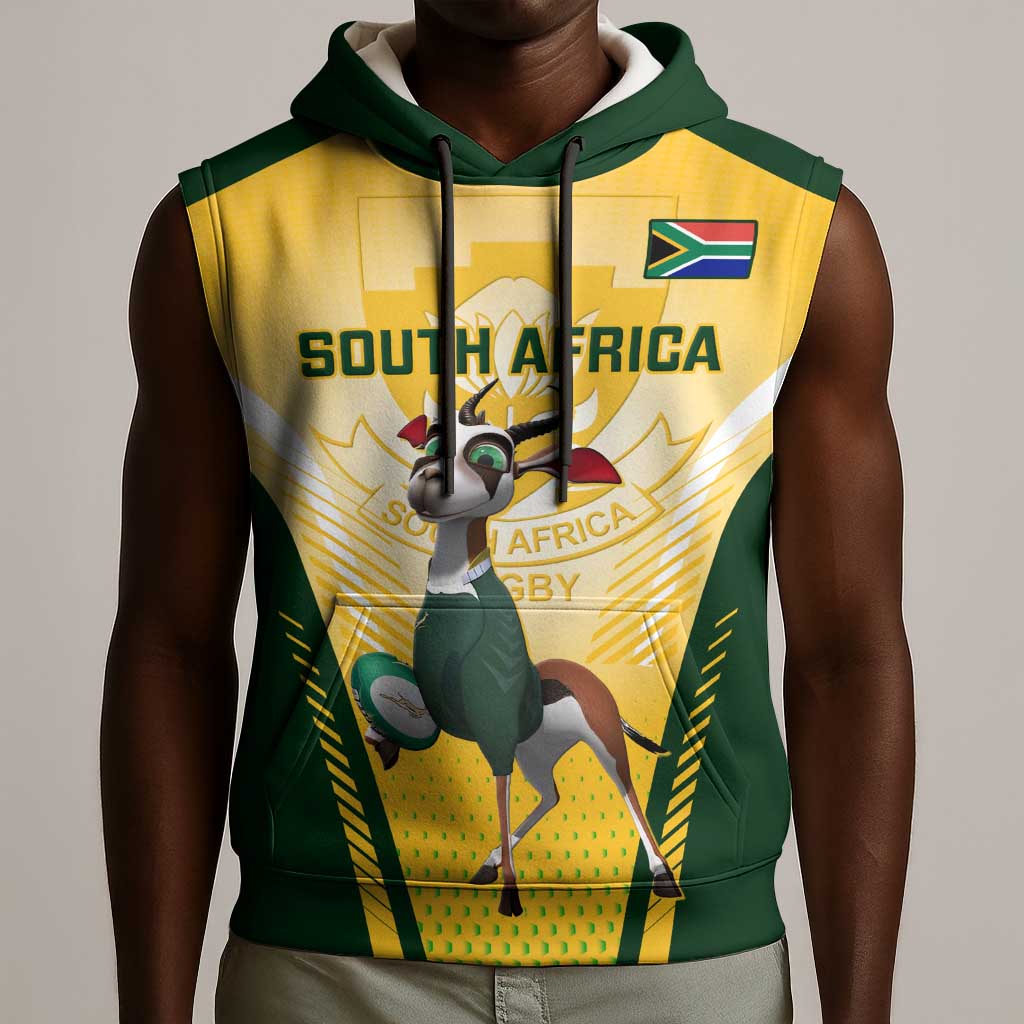 Custom South Africa Rugby Sleeveless Hoodie Cute Springboks Mascot - African Pride