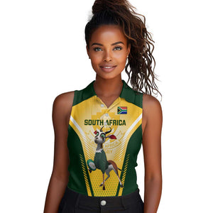 Custom South Africa Rugby Women Sleeveless Polo Shirt Cute Springboks Mascot