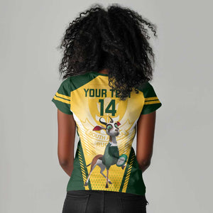 Custom South Africa Rugby Women V-Neck T-Shirt Cute Springboks Mascot